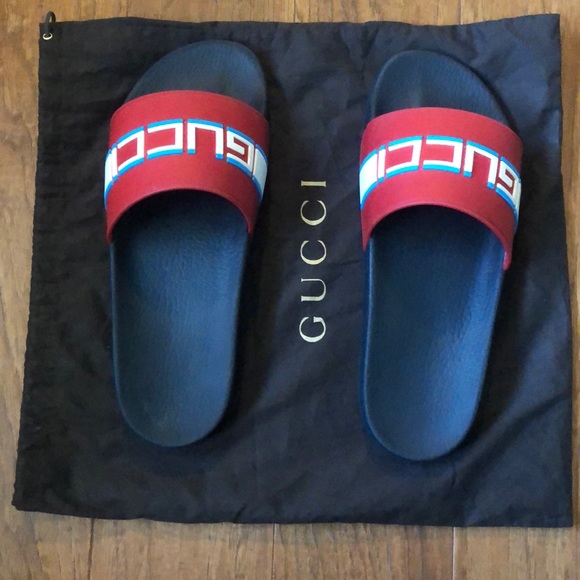 gucci striped rubber slides